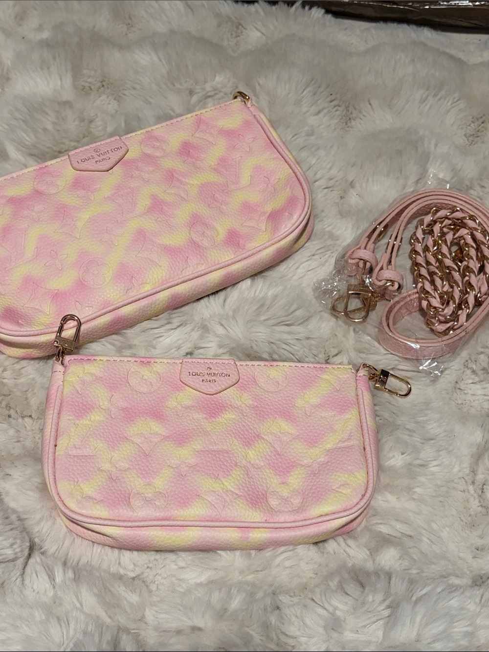 Pastel Pink & Yellow Monogram Crossbody 2 piece Bag - Picture 4 of 4